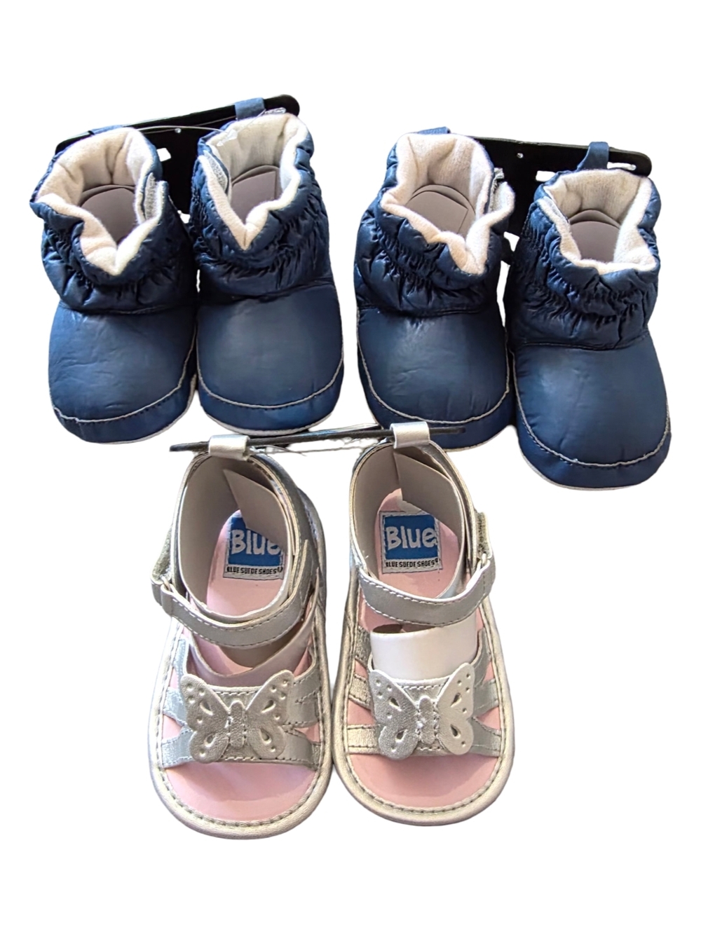 Baby Navy Winter Boots & Silver Butterfly Sandals Set. 9-12 Months